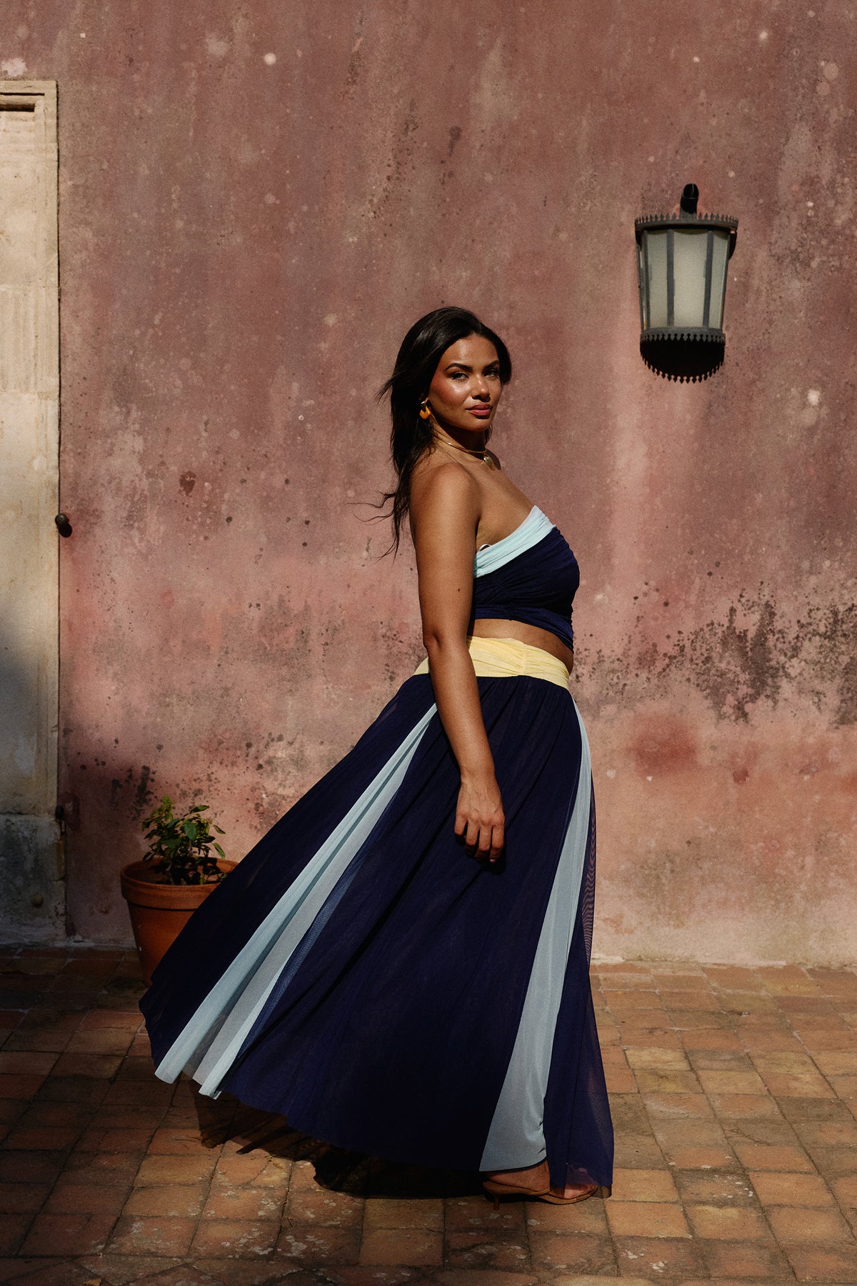 Azoria Mesh Maxi Skirt in Ceruleo