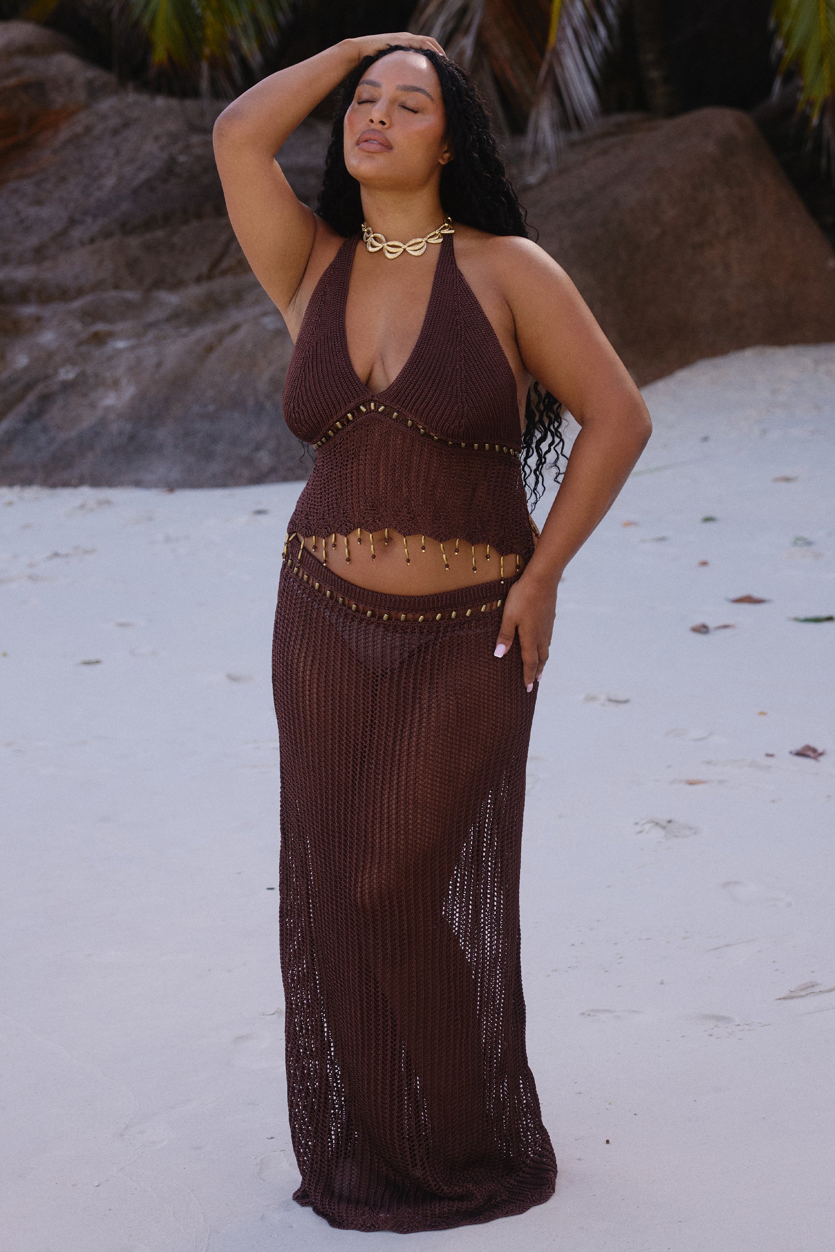 Zulu Crochet Maxi Skirt in Cacao
