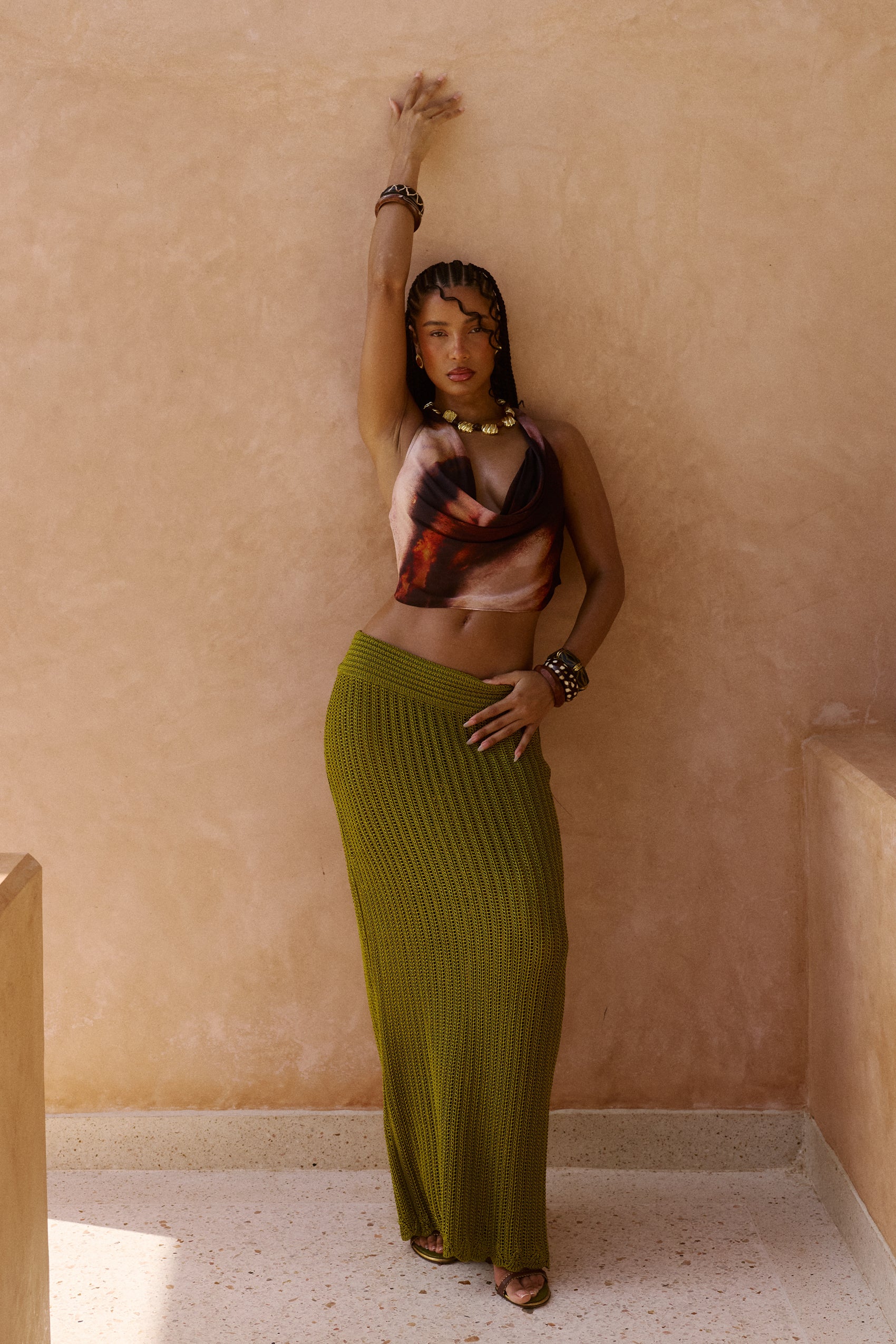 Nia Crochet Maxi Skirt in Paya