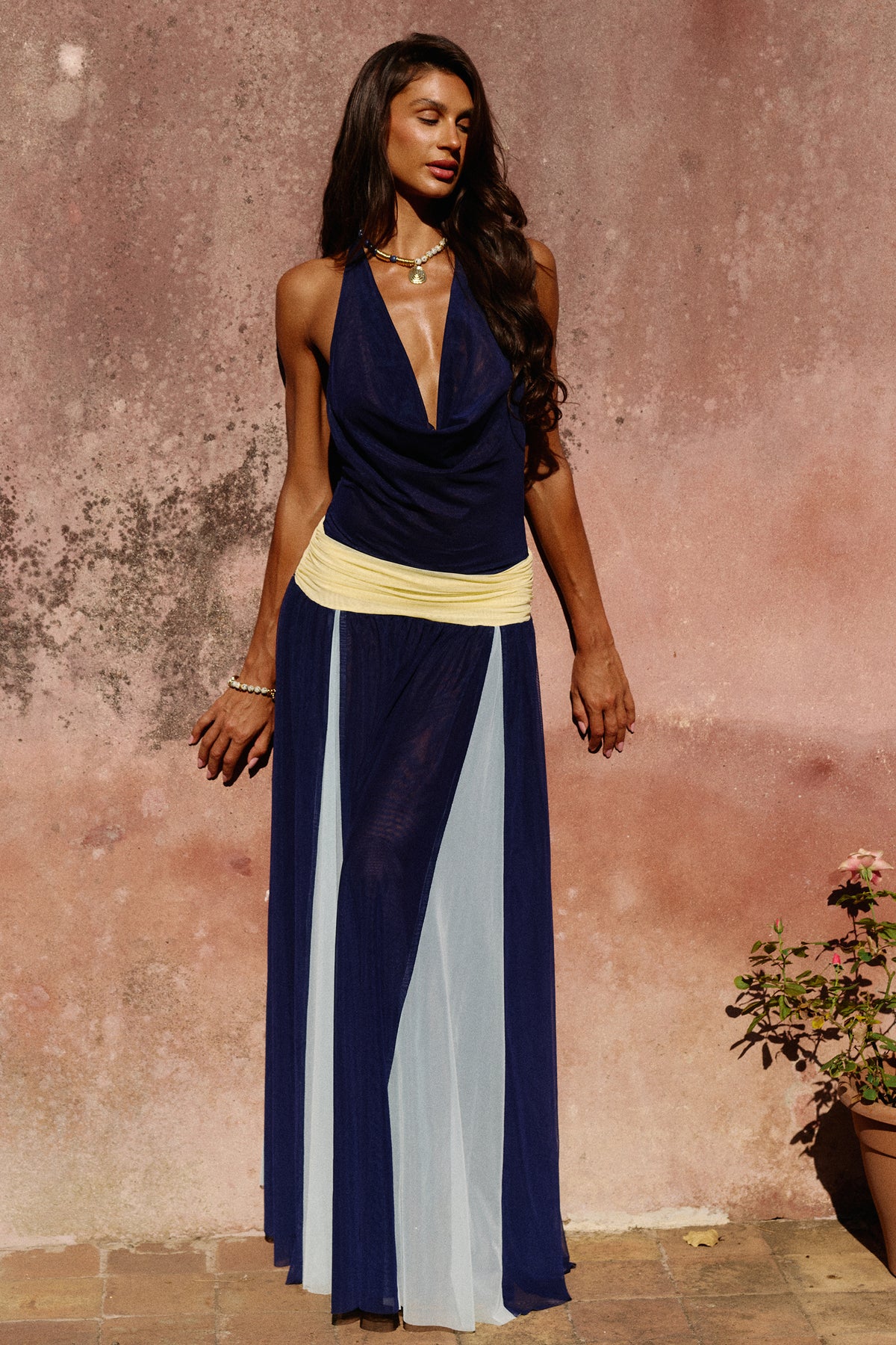 Salina Mesh Maxi Dress in Ceruleo