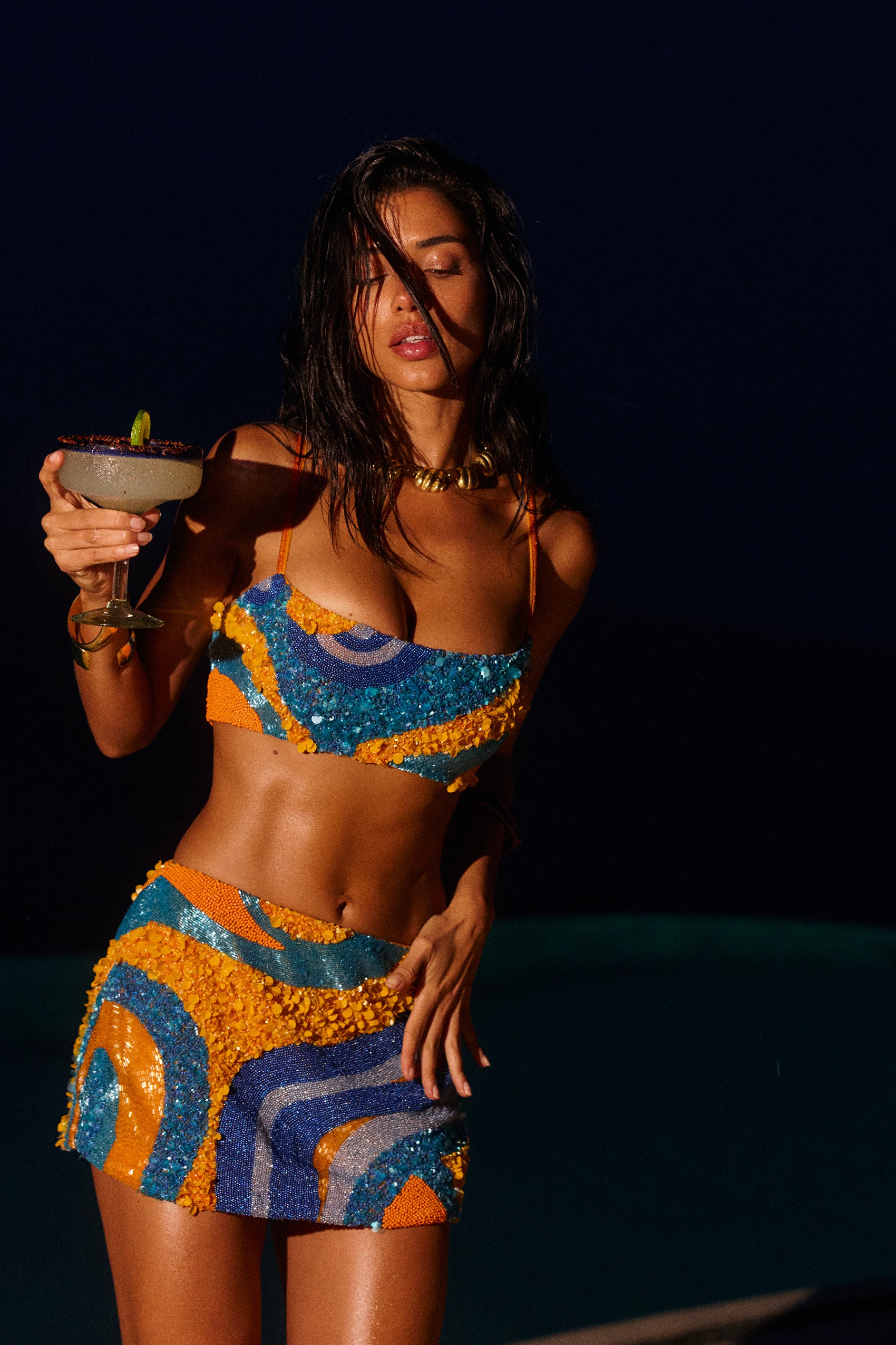 Zahira Hand Beaded Mini Skirt in Sequinda