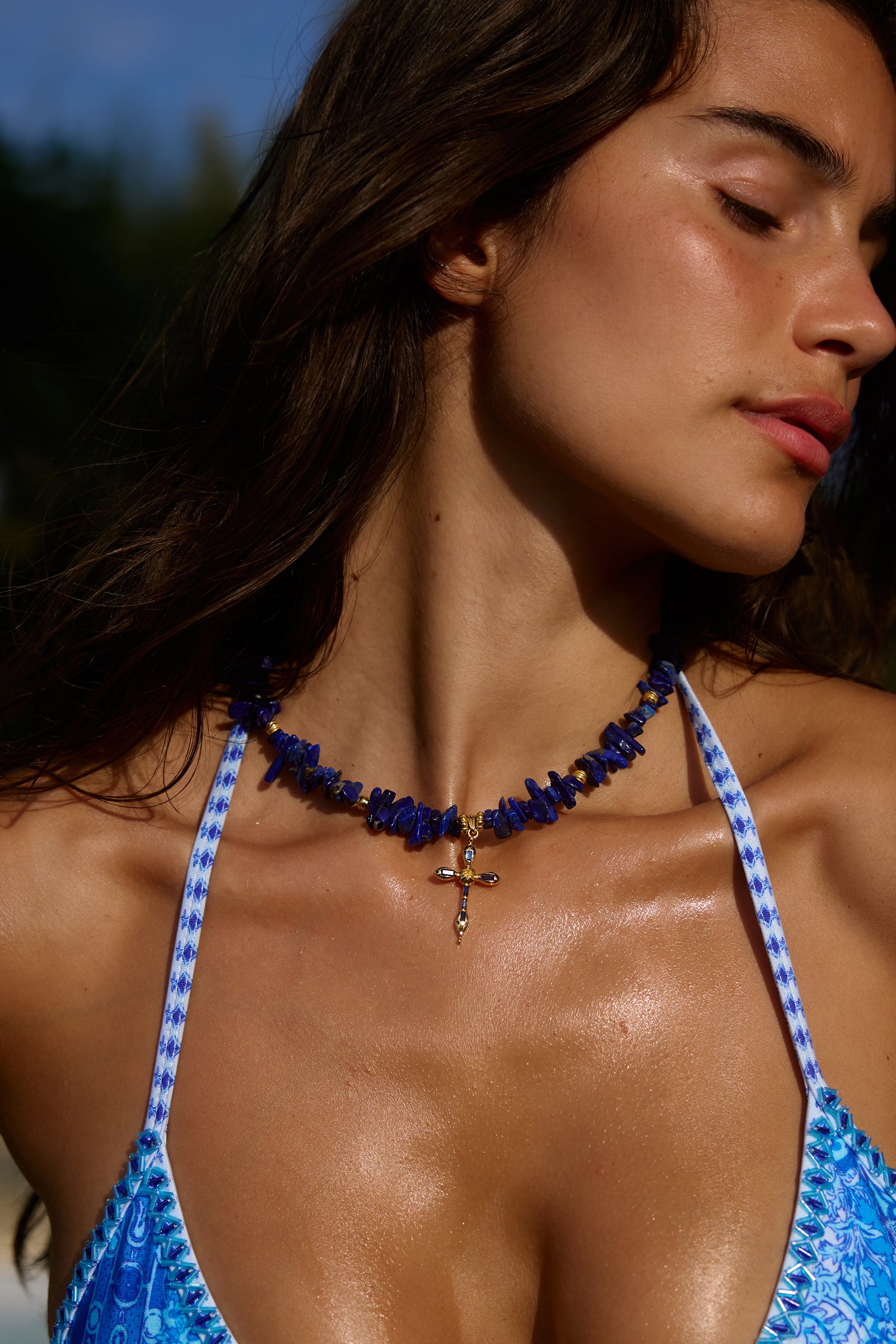 Azzurro Beaded Necklace in Lapis Lazuli