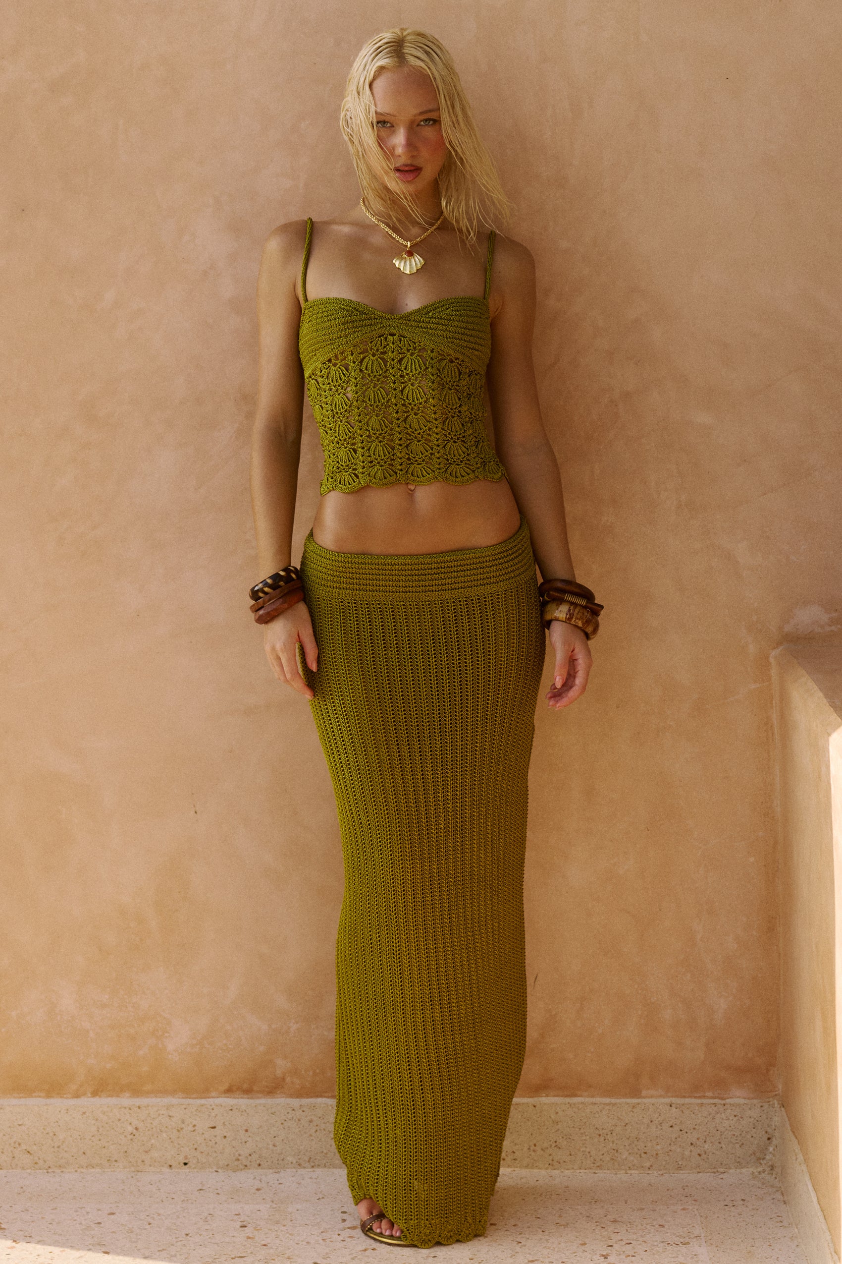 Nia Crochet Maxi Skirt in Paya